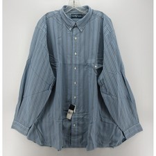 Ralph Lauren Shirt Men 2XB Big Blue Button Down Striped Preppy Flap Pocket