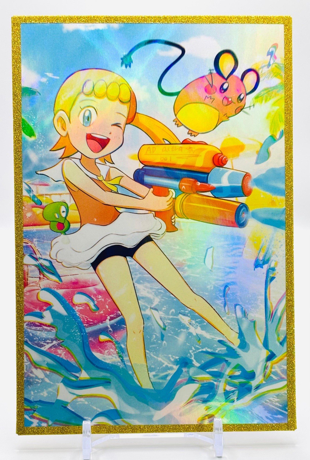 Bonnie & Dedenne Gold Hit Shiny Pokemon Art Board-Trainer Edición Limitada️