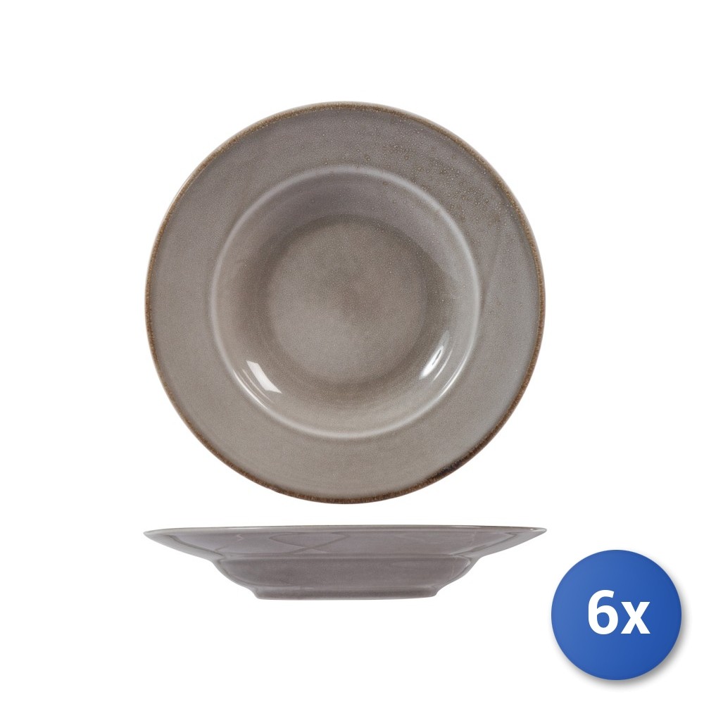 6x Pasta Plates H&H Reactive In Stoneware, Ø 24 Cm, Gray