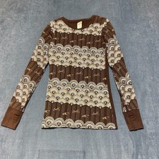 VTG O'Neill Top Womens Multicolor Geometric Ribbed Thumbhole Sleeve Crew Neck