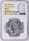 2021 Morgan Silver Dollar 100th Anniversary First Day of Issue NGC MS-70
