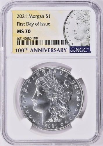 2021 Morgan Silver Dollar 100th Anniversary First Day of Issue NGC MS-70