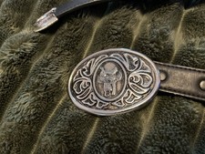 Vintage Avon Western Belt Size 34 Black Silver Tone Buckle Cowboy Saddle Design