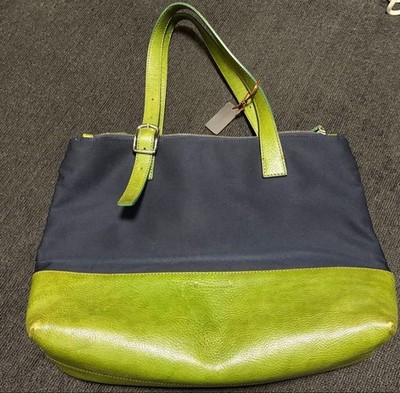 Stefano manO Green Nylon Leather Tote Bag Men s A4 Size Italy Condition EX