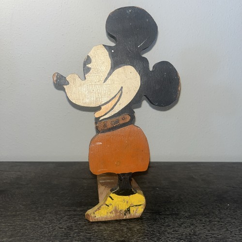 Antique 1930s Early Mickey Mouse Depression Era Folk Art Painted Wood Doorstop