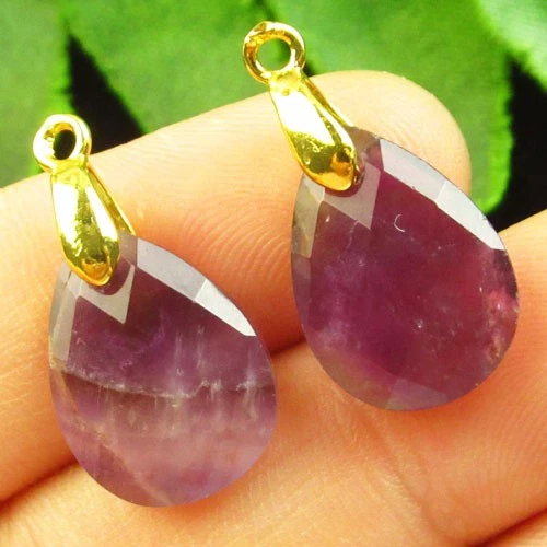 2Pcs Faceted Natural Amethyst Teardrop Pendant Bead 18x13x6mm c1704