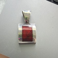 925 Sterling Silver Square Pendant Red Jasper...