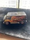 Vintage 1974 Hot Wheels Redline Black Super Van with Flames metal base