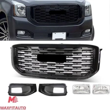 For GMC Yukon XL 2015-2020 Front Upper Grille Denali Style Fog Light W/ Bezels