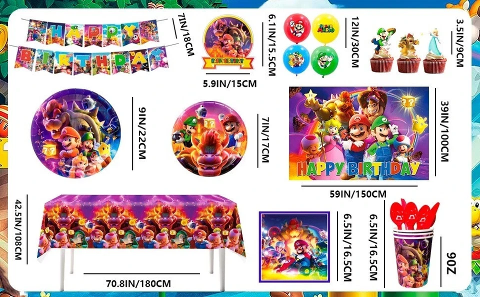 Super Mario Bros Game Party Decorations Mario Supplies Balloons Banner Plates - Image 2 of 4