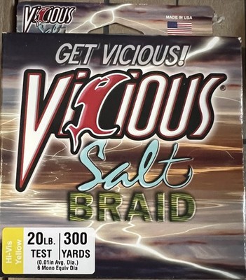 SALTWATER TOUGH BRAID 300YD - 20Lbs Vicious Fishing Line Hi-Vis Yellow