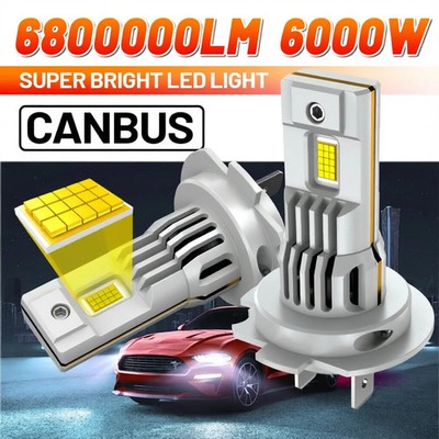 6000W H7 LED Headlight Bulb 6800000LM Car Auto CanBus Turbo Light 6000K 12V 2pcs