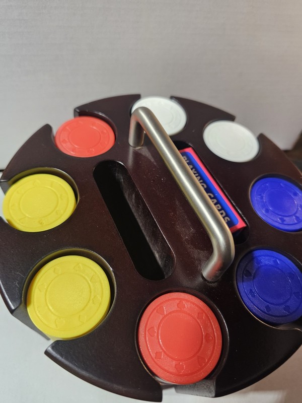 Vintage Modern Carousel Poker Gaming Chip Set Wood Lazy Susan JCPenny 