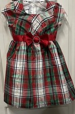 Girls Dress Size 6 X Christmas Red Silver Green Plaid Taffeta Bonnie Jean