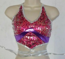 Sequin Dance Costume Top w/ silver wrap around ties Hot pink Purple large child