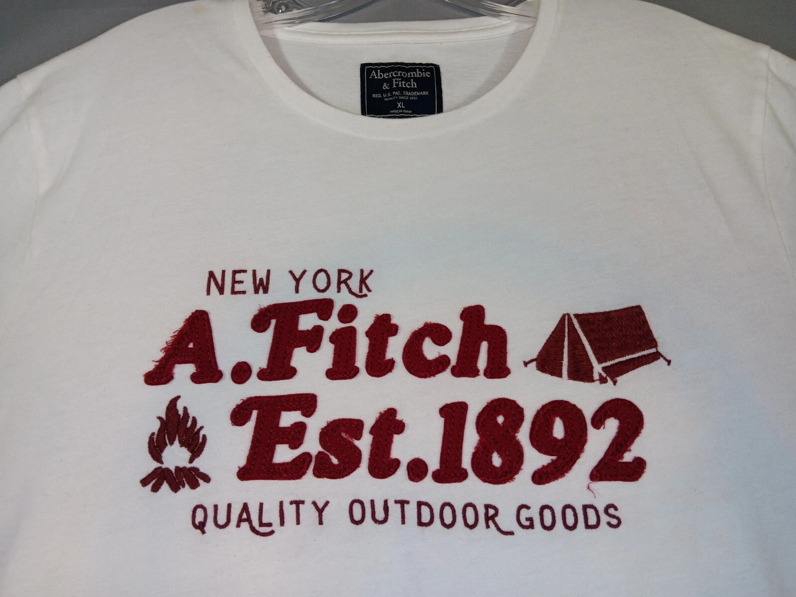 Abercrombie & Fitch T Shirt Camping Campfire Tent Raised Letters Men's XL
