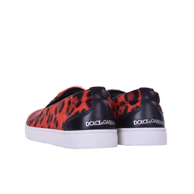 DOLCE & GABBANA Fur Slip-On Sneaker Shoes LONDON Leopard Red  display picture 3