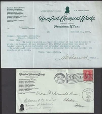 PROVIDENCE, RI ~ RUMFORD CHEMICAL WORKS, BAKING POWDERS ~LETTERHEAD & COVER 1902