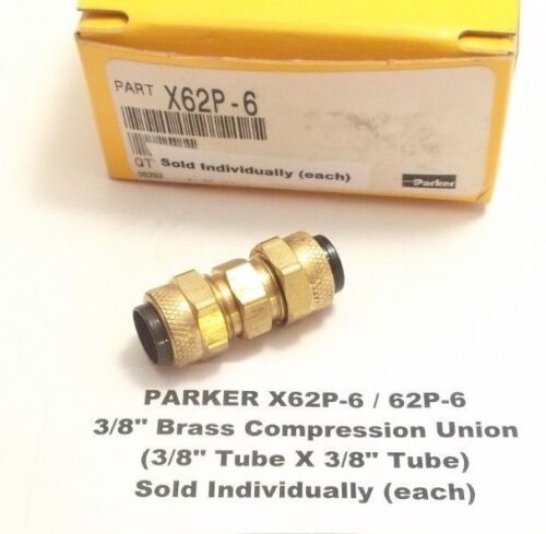 PARKER 3/8" Tube Brass Compression Union - 3/8" Tube X 3/8" Tube - (X62P-6)  - Picture 1 of 3