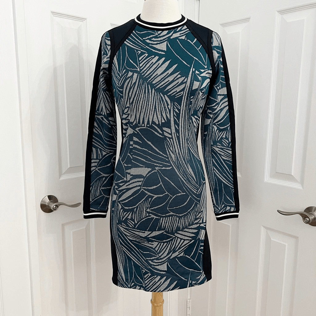 Veronica Beard Jacquard Palm Tropical Print Long Sleeve Bodycon Dress Small