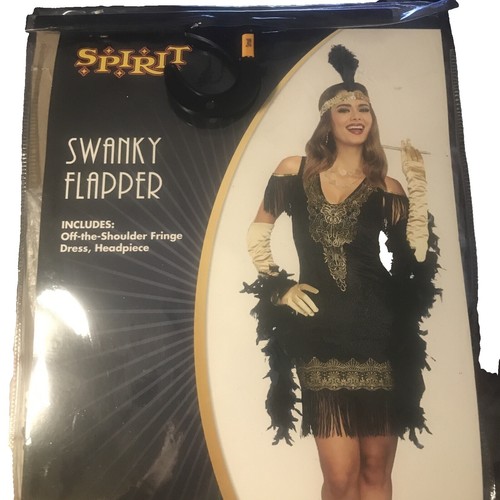 adult black beaded flapper dress by spirit halloween Adult Swanky Flapper Costume, Black/Gold, Small