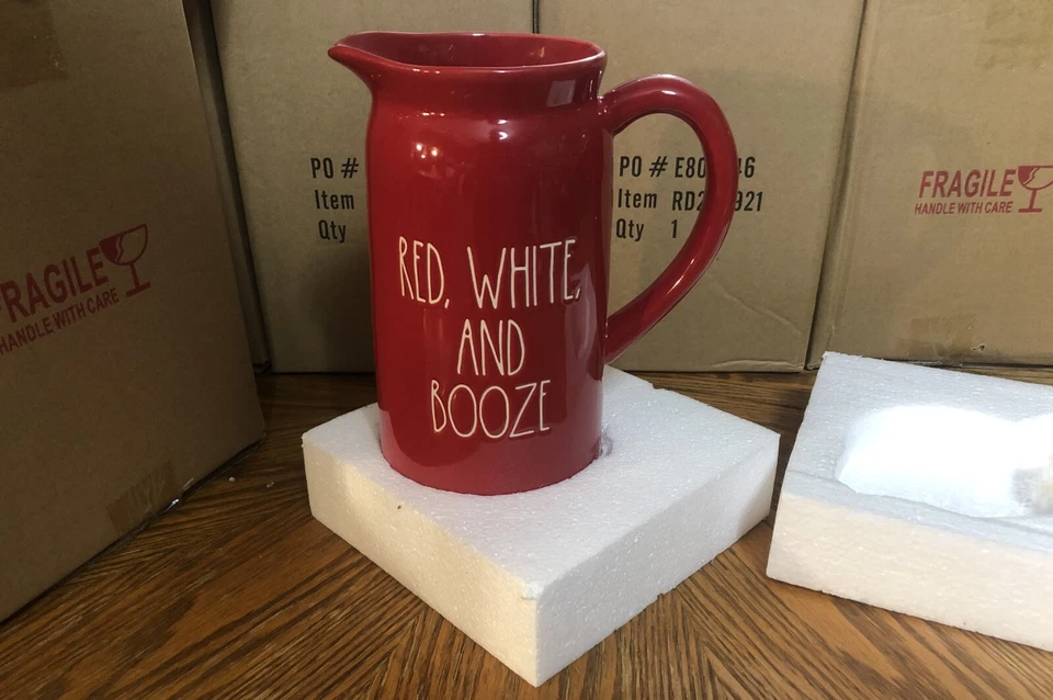 Rae Dunn Summer Red White & Booze Pitcher Glazed Ceramic Jug 42 oz by Magenta - Image 2 of 4