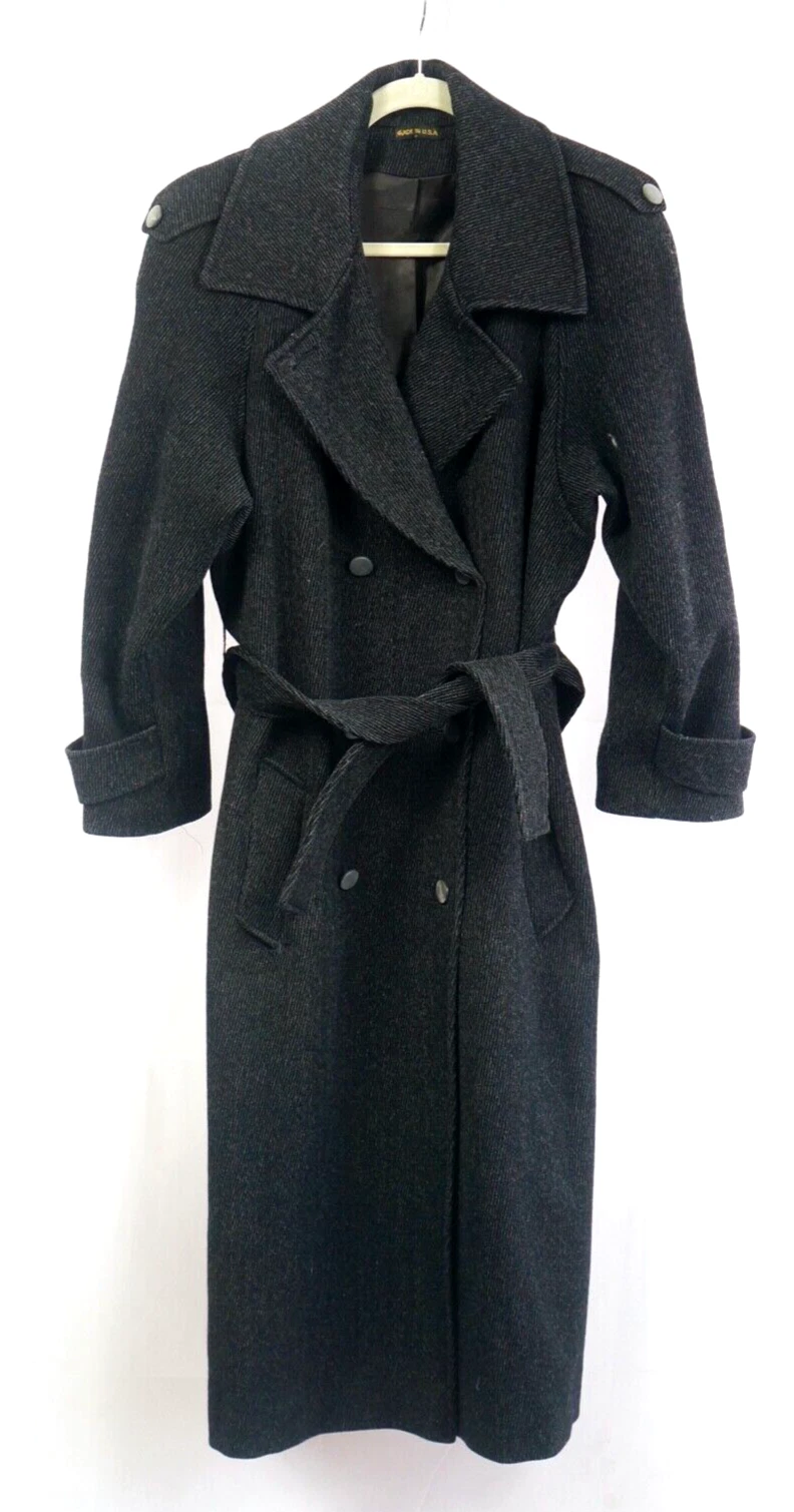 BURBERRY Giacca cappotto con cintura doppiopetto lana vergine nera americana vintage