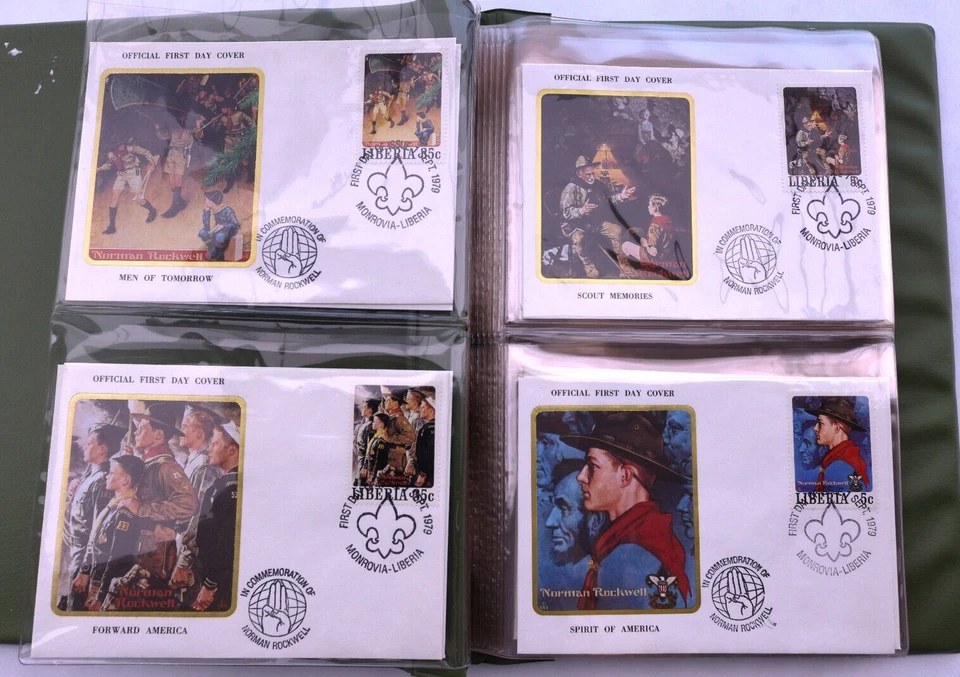 BOY SCOUTS FDC 1979 853A-8597J Norman Rockwell 50 Covers Liberia ALBUM scouting - Image 4 of 4