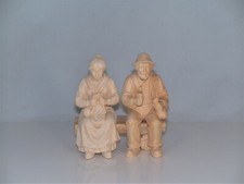 Zirben Holz Figuren Set OMA & OPA + BANK geschnitzt (zu 11/12 cm Krippenfiguren)