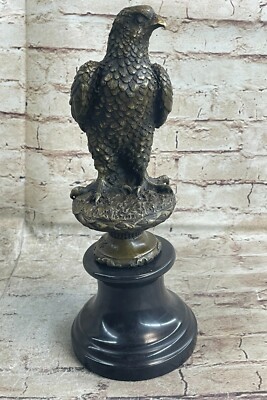 Majestätisch Thront Vogel Von Bronze Statue Skulptur Bald Adler Hawk Falcon