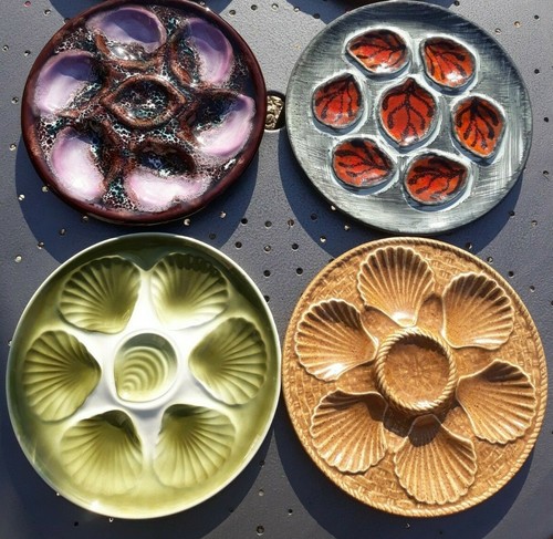 WOW COLLECTOR 5 anciennes assiettes à huîtres BARBOTINE majolique française VALLAURIS ETC