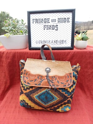 NWT Myra ''Burnt Umber'' backpack bookbag Leather & Hide Western white