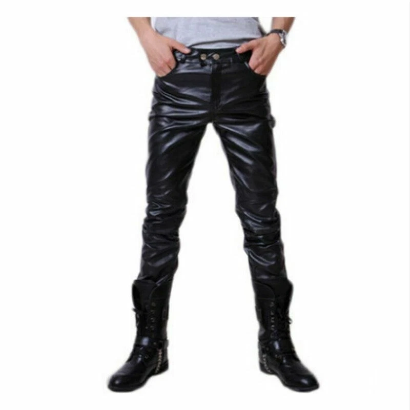 Pantalones de PU para Hombres Metálicos Imitación Cuero Escenario Elegante Baile DS Bling Aspecto Húmedo Largos Foto 4 de 4