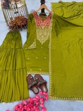 Designer Heavy Vichitra Silk Kurta Palazzo With Dupatta For Women And Girls