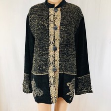 Flashback Women’s Coat Sz L. Black Knit, Tapestry, Corduroy Lined With Satin