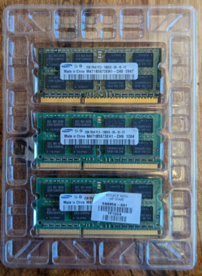 Lot of 3 Samsung 2GB 2Rx8 PC3-10600S-09-10-F2 M471B5673FHO-CH9 DDR3 SODIMM RAM