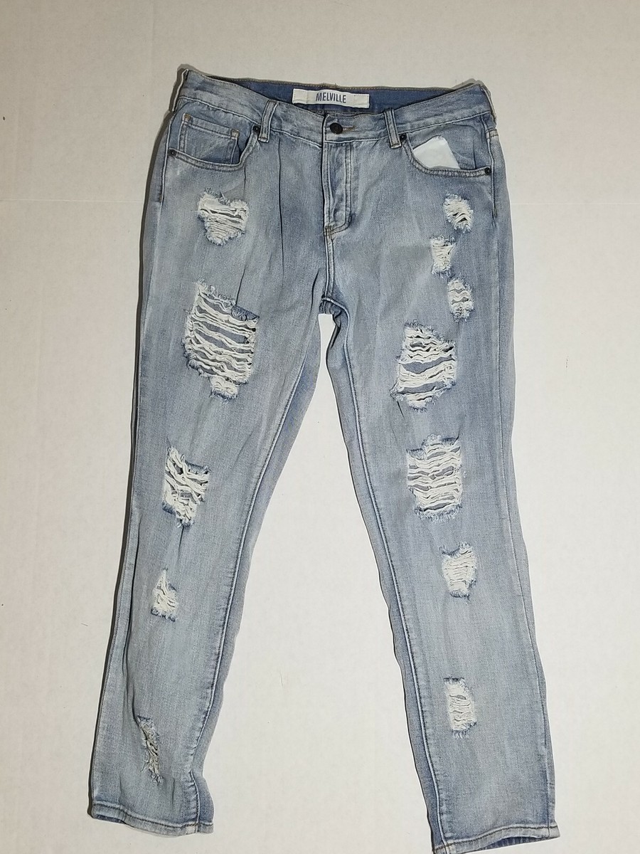 Brandy Melville Boyfriend Light Wash Trashed Womens Distressed Jeans 28
