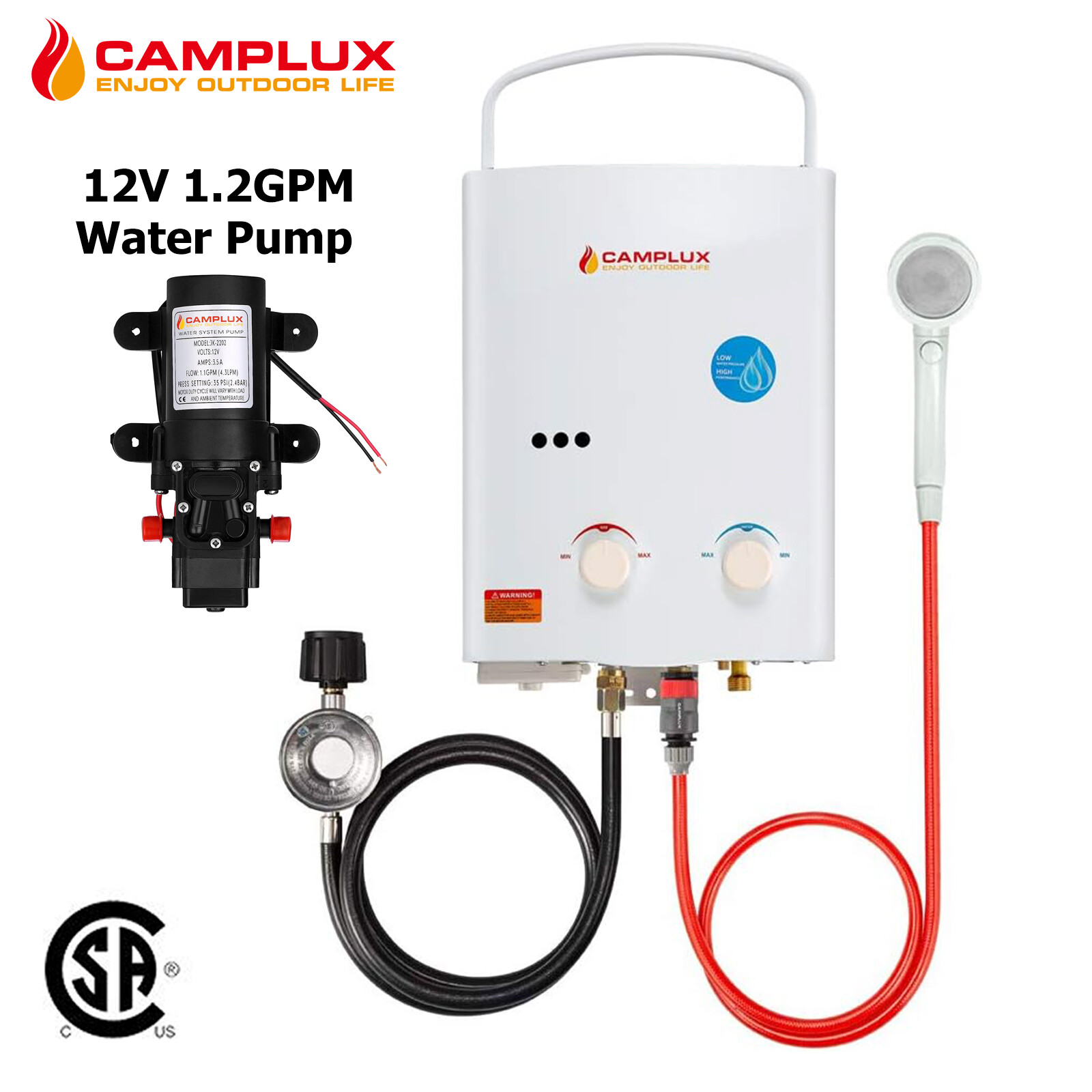 Camplux 5L Tankless Gas Water Heater Propane Instant Hot w/Pump 2