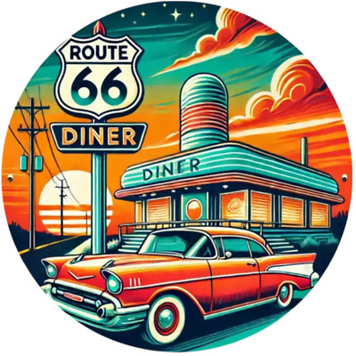 Vintage Blechschild Rund (AL.163) Deko & Kunst: US Retro - The Route 66 Diner