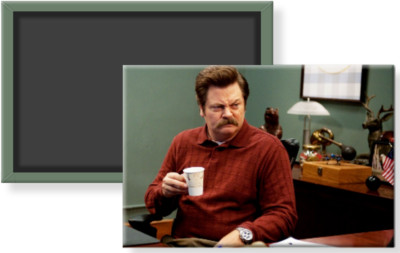 Parks and Rec Ron Swanson Nick Offerman At Desk Image Fridge Magnet 2 x 3