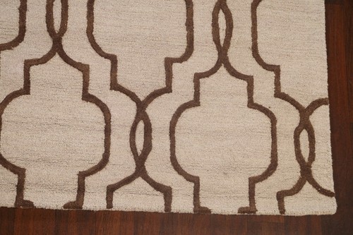 Alfombra de enrejado moderna beige/marrón zona oriental 8x10 comedor lana hecha a mano - Imagen 6 de 12