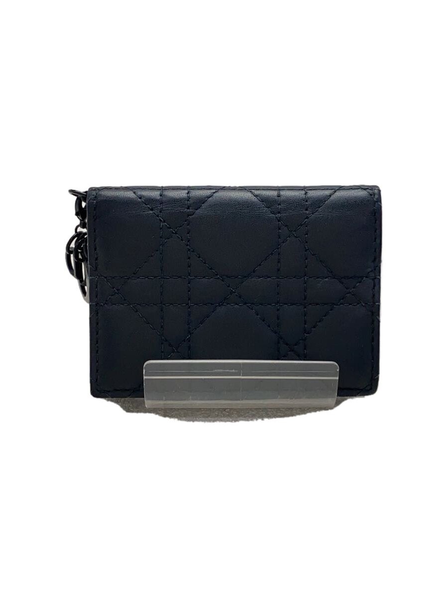 Dior Lady Dior Cannage Leather Flap Card Case Black Women