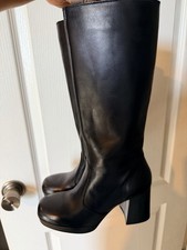 NWOT Black Platform Chunky Heel Knee High Boots Size 37 6.5/7