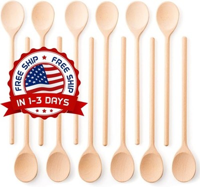 Juego De 12 Cucharas De Madera Para Mezclar Con Mango Largo De 12 Pulgadas NUEVO