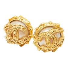 Chanel Coco Mark Pearl Clip Earrings Women Gold One Size