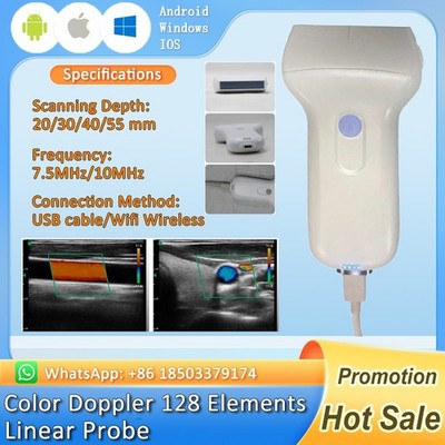 7.5MHz/10.0MHz Handheld Wireless Ultrasonic Linear 128 Element Color Doppler