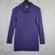Adrienne Vittadini M Frosted Plum Purple Cowl Neck Ribbed Sweater Long Stretch 
