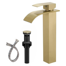 Bwe Vessel Sink Faucet Modern Waterfall Brushed Gold Single Hole Bathroom