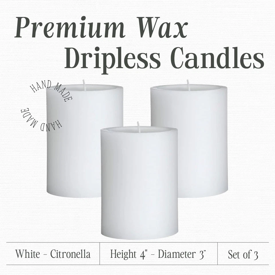 - 3 inch by 4 inch Tall Citronella Scented Pillar Candles (Set of 3) - Indoor... - Image 2 of 4