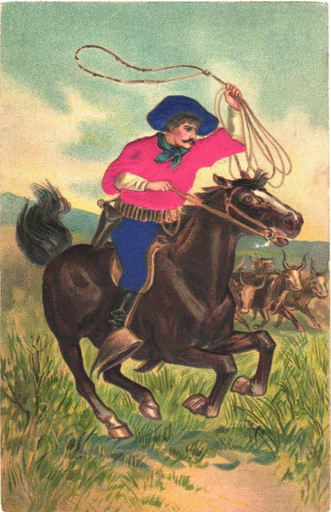 Cowboy with Lasso Cowboy on Horseback Cowboy Western Embossed Vintage Postcard